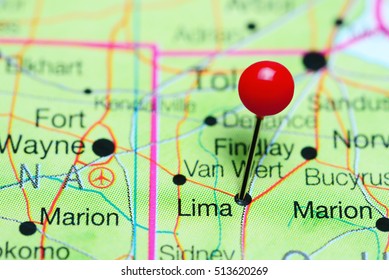 Lima Pinned On A Map Of Ohio, USA
