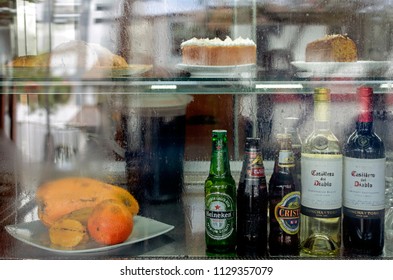 Lima, Region Lima/Peru - May 11, 2018: Bar Display With Food And Drink