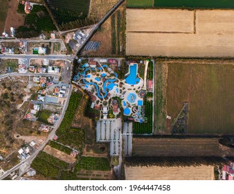 Limassol, Cyprus - 28 04 2001: Fasouri Waterpark Drone Aerial Top Down Bird Eye View