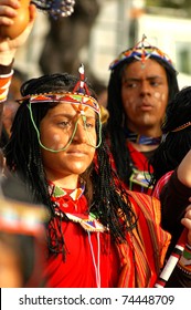 LIMASSOL, CYPRUS - FEBRUARY 14: Portrait Of A Woman Disguised As An Amazonian Tribe Member During The Carnival Parade On February 14, 2010 In Limassol, Cyprus.