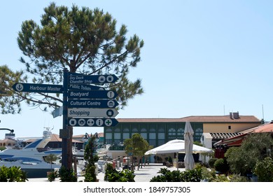 Limassol, Cyprus, June 25th, 2020: Limassol Marina Square With Informational Signs 