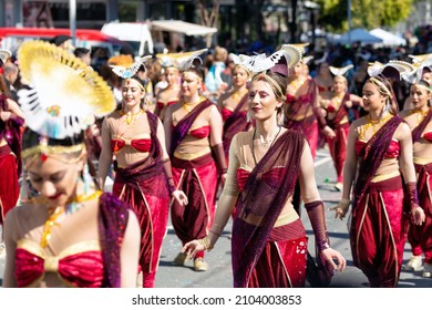 Limassol, Cyprus - March 01, 2020: Carnival participants during parade