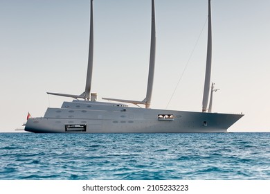 Limassol, Cyprus - October 26, 2021: Sailing yach A owned by Russian billionaire Andrey Melnichenko