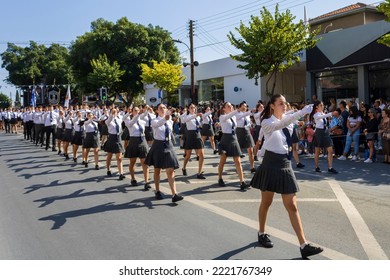 Limassol, Cyprus, October 28th, 2022: High School Students Marching In Unison On Ohi Day Parade