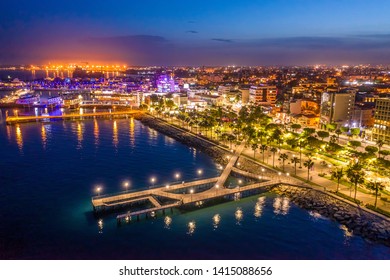 Limassol. Republic of Cyprus night panorama. Night Molos embankment. Limassol's promenade protruding into the sea from height. The mediterranean seaside. The Cyprus beaches. Traveling to the Cyprus. - Powered by Shutterstock