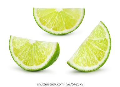 Lime. Fresh fruit isolated on white background. Slice, piece, quarter; part, segment, section. Collection.
