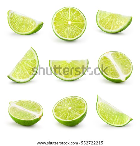 Lime. Fresh fruit isolated on white background. Slice, piece, half, quarter; part, segment, section. Collection.