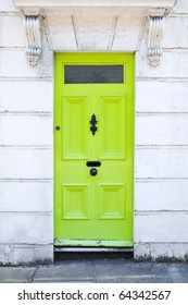 Lime Green Front Door Of A London Town House