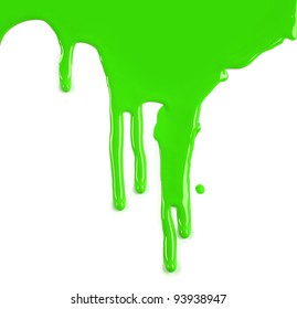 Lime Green Paint Drips On White Background