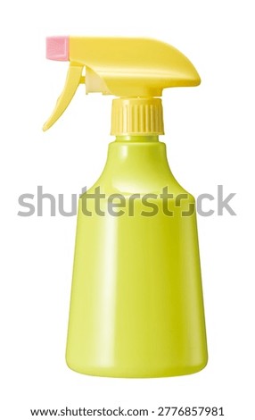 Lime green plastic trigger spray bottle for household cleaning isolated on white background
