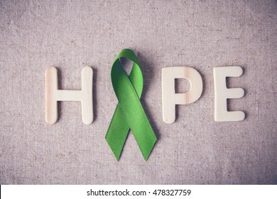 Lime Green Ribbon With HOPE Wooden Word,Lyme Disease, Mental Health Awareness, Organ Donation