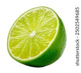 Lime has water drop with lime slices and flower collection isolated on white background. Clipping path.