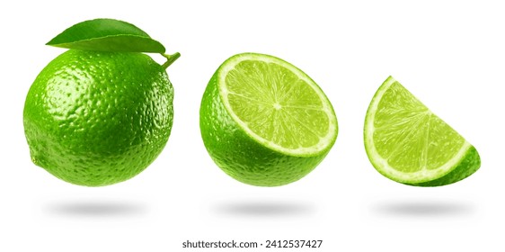 Lime isolated set. Collection of whole lime, half and slice of lime on a white background. - Powered by Shutterstock