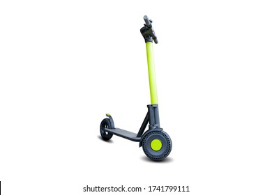Lime kick city rider bike, urban electric scooter isolated on white background. Street motorcycle - transport for business. Ecological transportation, motorbike transport concept.