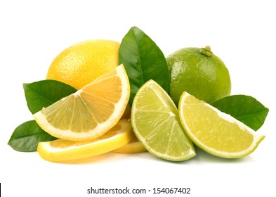 lime and lemon on white background