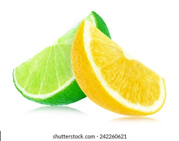 Lime And Lemon Slice Isolated On White