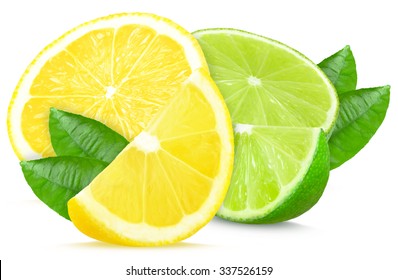 Lime And Lemon Slices Isolated On White Background