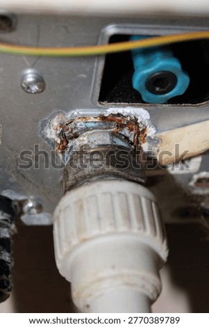 Lime scale and oxidation on heating system joint, plumbing defect