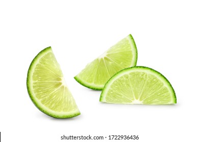lime sliced pieces isolated on white background