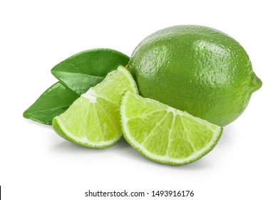 Lime With Slices And Leaf Isolated On White Background