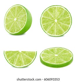 Lime slices set isolated on white background