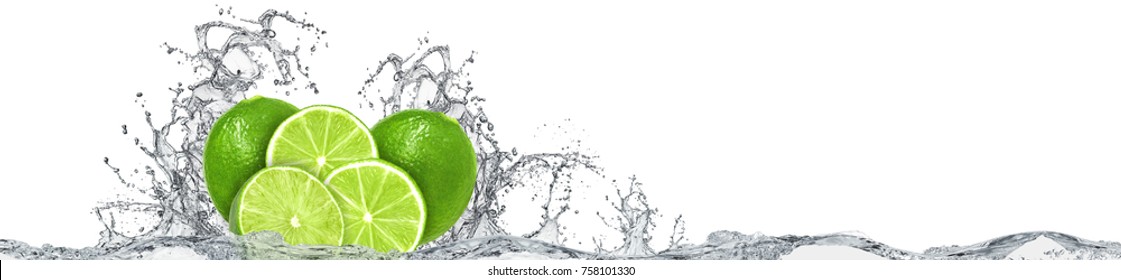 Lime And Water Splash On White