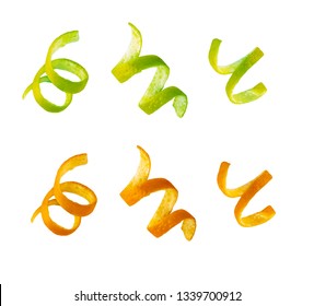 Lime Zest And Orange Zest Isolated On White Background