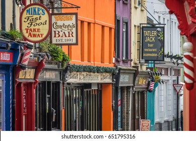 Limerick, Ireland -  April 2017 : Pubs, Bars And Restaurant Signs In A Town In Ireland