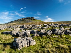 Limestone Boulders On The Slopes Of The Mountain Of Pen-y-ghent In The Yorkshire Dales National Park. The Mountain Is 2,277 Feet High.