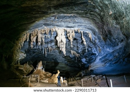 Limestone cave of stalactite and stalagmite formations, the Gruta da Lapa Doce Cave, tourist attraction of Chapada Diamantina in Bahia, Brazil.