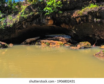 a limestone cave through which a river flows