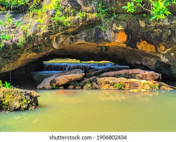 a limestone cave through which a river flows