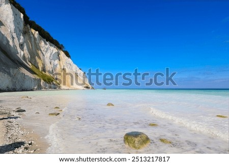 limestone and cliffs overlooking the turquoise Baltic sea in Denmark in Mons Klint Island