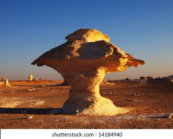 Limestone mushroom made from wind erosion. White Desert, Egypt.
