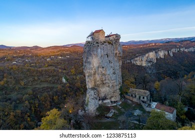 Limestone Pillar With A Monastery On The Top, Known As Katskhi Pillar In Georgia.