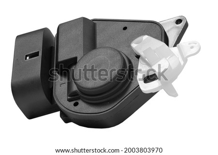 Limit switch of the car central locking door on a white background. car lock