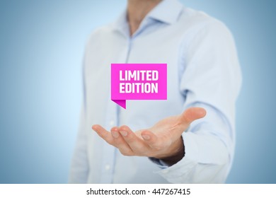 Limited edition concept - exclusive business model and marketing offer. Businessman hold virtual label with text. - Shutterstock ID 447267415