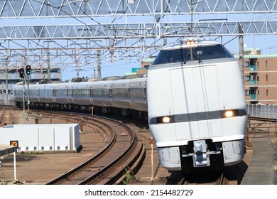 The Limited Express Train Running On The Curb In Japan.