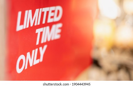 Limited  time only sign on shelves in supermarket  for promotion and special price offer to customer, Sale discount text display on the red poster.  - Powered by Shutterstock