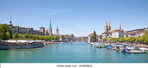 Limmat river and famous Zurich churches