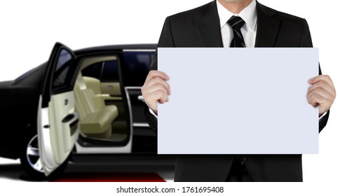 Limo Chauffeur Holding Signage Waiting For Passenger