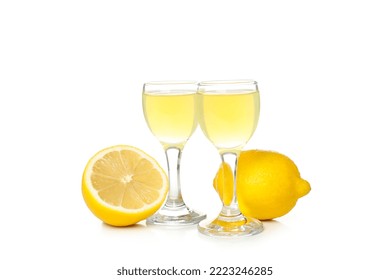 Limoncello, Italian Lemon Liqueur, Isolated On White Background