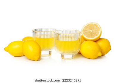 Limoncello, Italian Lemon Liqueur, Isolated On White Background