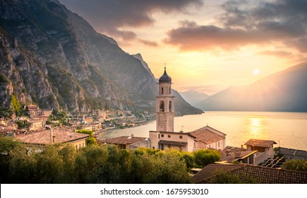 Limone sul Garda village at sunrise, Garda Lake, Brescia PRovince, Lombardy, Italy - Powered by Shutterstock