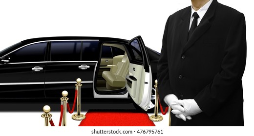  Limousine Chauffeur Standing By The Car
