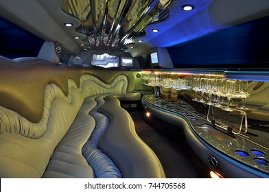 Limousine Interior With Colorful Lights Without People