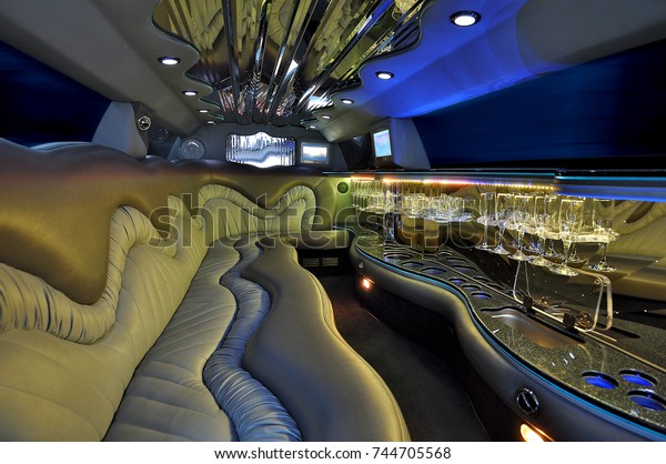 Limousine Interior Colorful Lights Without People Stockfoto