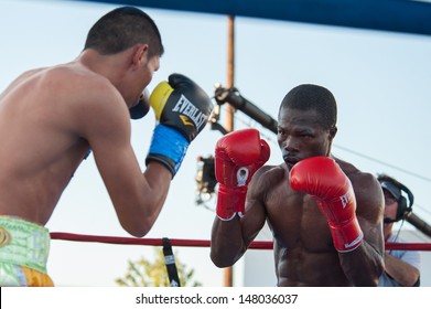 LINCOLN, CA July 26: ESPN's Friday Night Fights Featuring Burgos (yellow Trunks) Vs Amidu At Thunder Valley Casino Resort In Lincoln, California On July 26, 2013