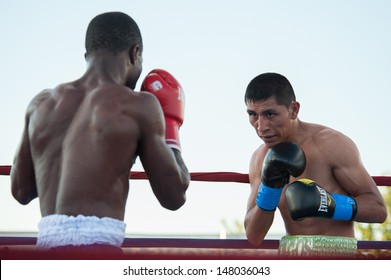 LINCOLN, CA July 26: ESPN's Friday Night Fights Featuring Burgos (yellow Trunks) Vs Amidu At Thunder Valley Casino Resort In Lincoln, California On July 26, 2013