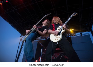 LINCOLN, CA - MAY 18: Dave Rude and Frank Hannon with Tesla performs at Thunder Valley Casino Resort in Lincoln, California on May 18, 2012